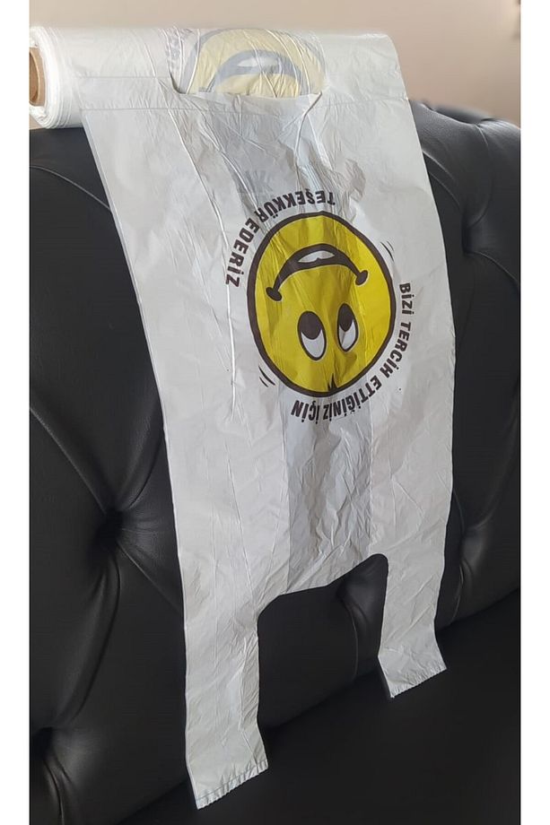 1 Adet Büyükboy Gülenyüz Baskılı Poşet Market Manav Hışır Atlet Poşet (28X55 CM) - 2