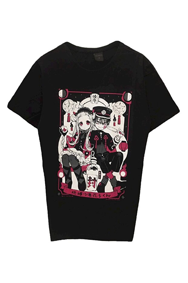 Unisex Anime Harajuku Hanako-kun Printed Black T-Shirt