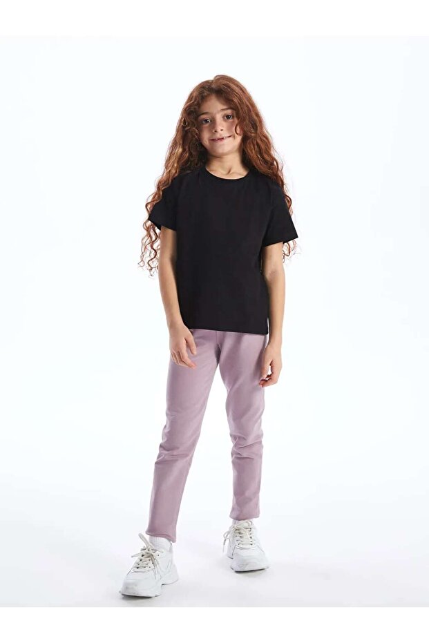 LCW Kids Lila Beli Lastikli Basic Kız Çocuk Uzun Tayt - 1