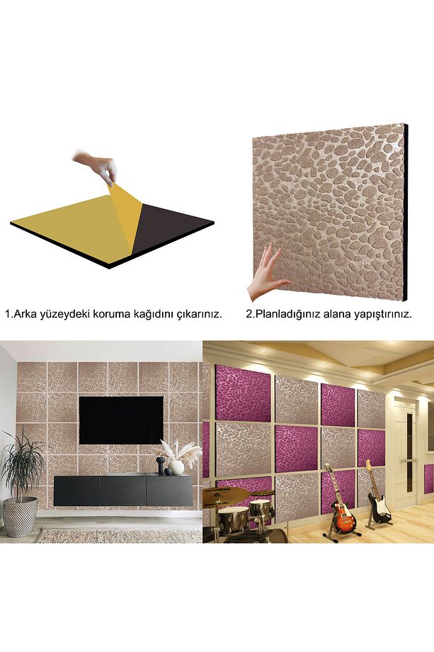 Bej EMBOS Keçe Ses Ve Isı Yalıtım Paneli 40x40 cm - 6 Adet/1 m² - 3