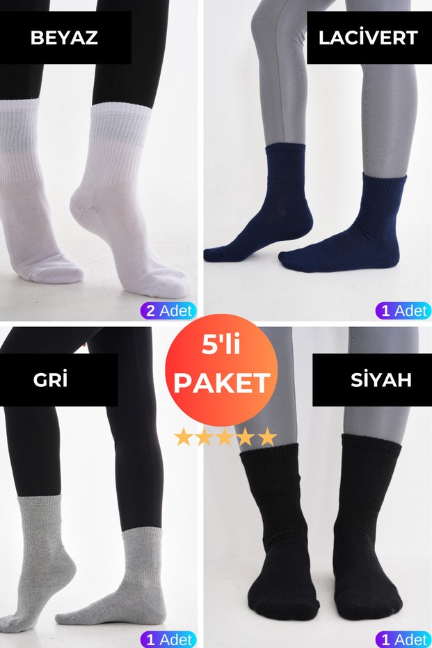 Women's Cotton Towel Sole Seamless Toe Ribbed Socket Tennis Socks Pack of 5