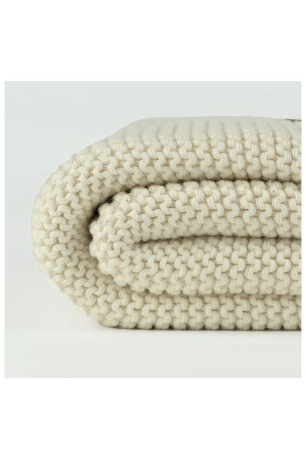 - بطانية استقبال محبوكة - بيضاء - 4