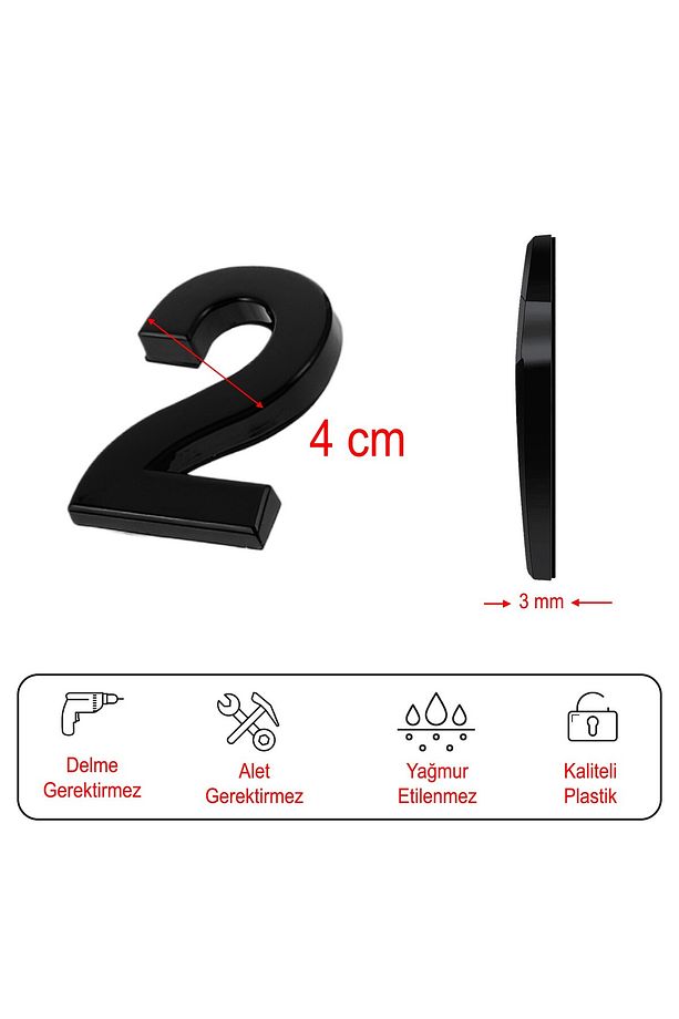 Yapışkanlı Kapı Numarası Küçük Boy 50 mm 5 cm Numara 2 Rakam İki Sayısı Siyah Renk Numaralar 1 Adet - 4