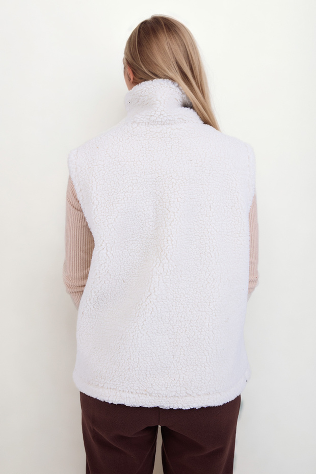 Deri Şeritli Kürk Yelek - 5