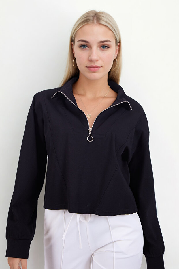 Önü Fermuarlı Modal Bluz - 4