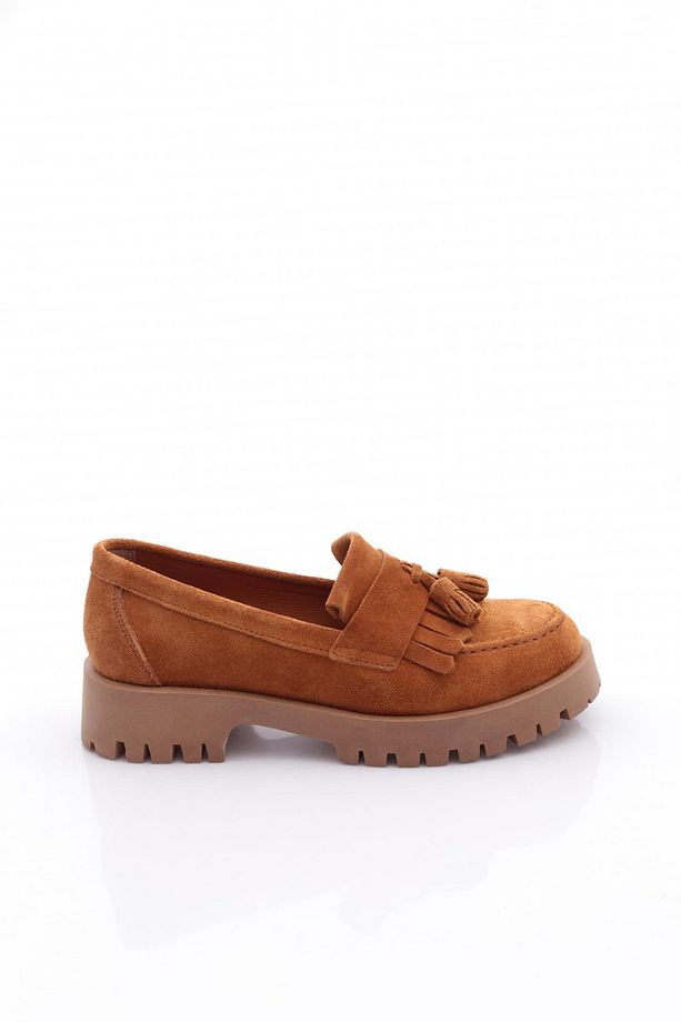 Kadın Kalın Taban Püsküllü Loafer Ayakkabı Taba Süet 3951841 - 1