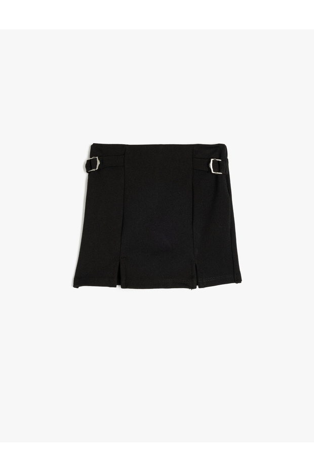 Viscose Blended Belt Detailed Pleated Short Skirt