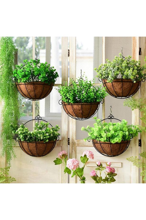 Çiçek Sepeti Duvar Saksısı Kapı Sepeti Coco Elyaf Makreme Saksı 25cm - 6