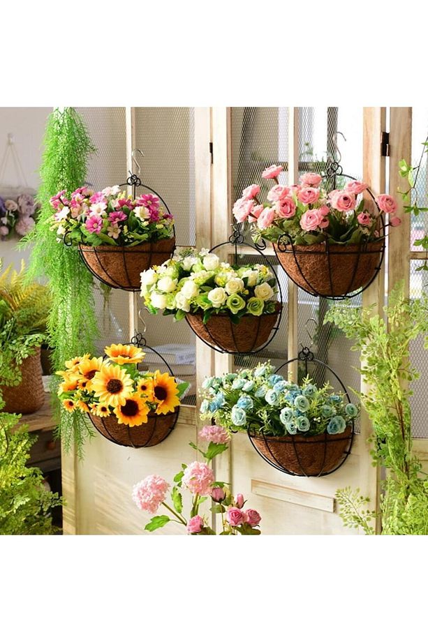Çiçek Sepeti Duvar Saksısı Kapı Sepeti Coco Elyaf Makreme Saksı 25cm - 7