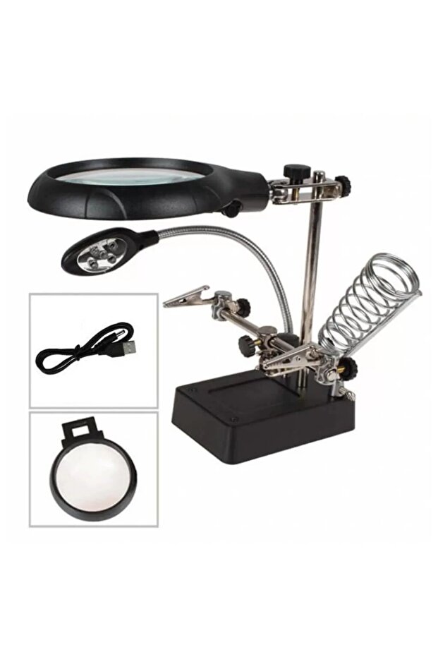 Masaüstü Ledli Mg16129-C Mini Havya Standı Pcb Tutucu Büyüteç - 1