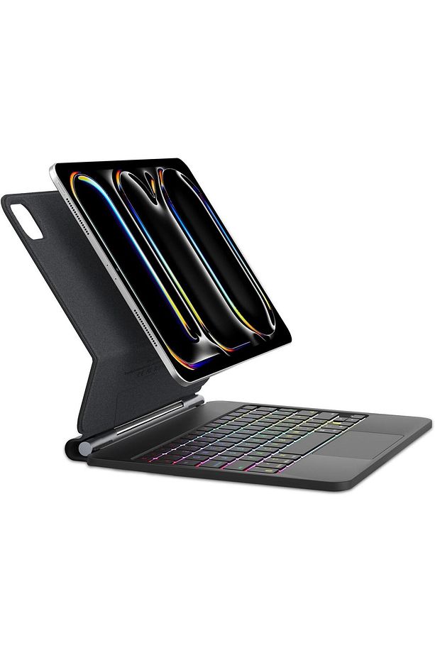 İpad Pro 13 M4 2024/2025 Uyumlu Klavye Magic Keyboard Touchpad Q Akıllı Klavyeli Kılıf -ışıklı - 2