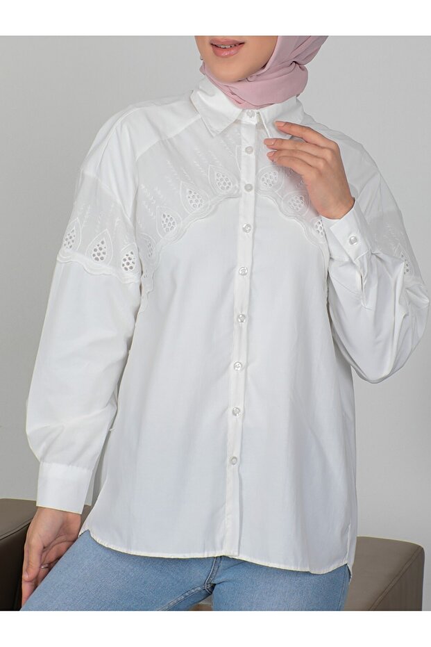 Long Back Shirt with Scalloped Front and Shoulders