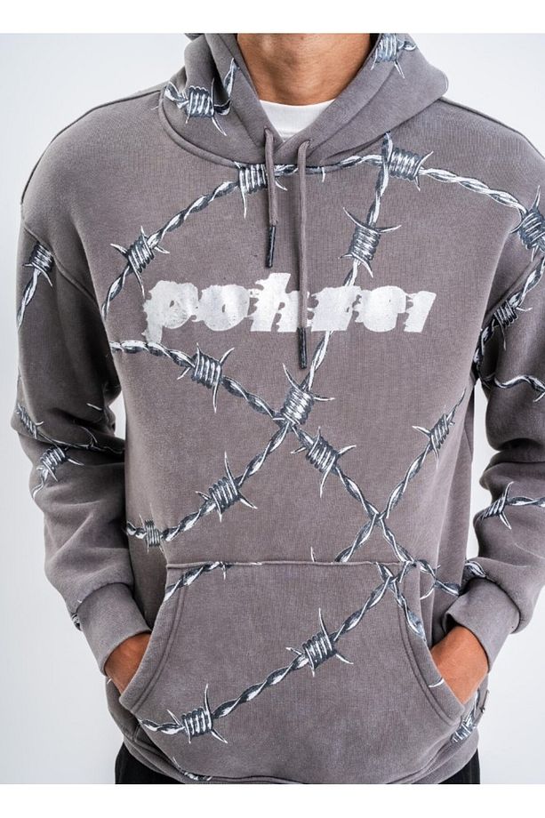 Tel Örgü Pano Baskı Düz Kapşonlu  Sweatshirt PLZ - 4