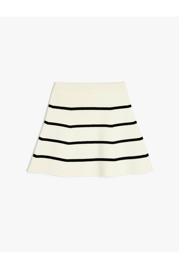 Viscose Blended Striped Knitwear Skirt with Elastic Waist