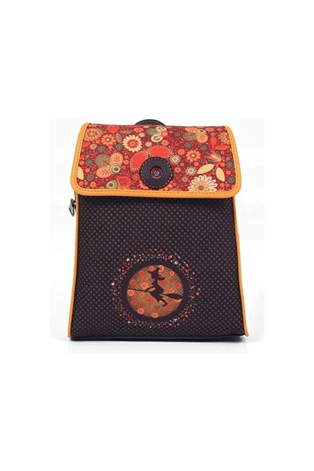 Witch Figured Backpack with Cover Ethnic Bohemian Style - Brown