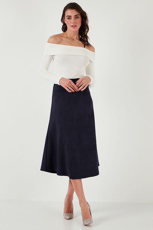 Streç Regular Fit Yüksek Bel Midi Boy Süet Çan Etek ETEK 5866180 - 6