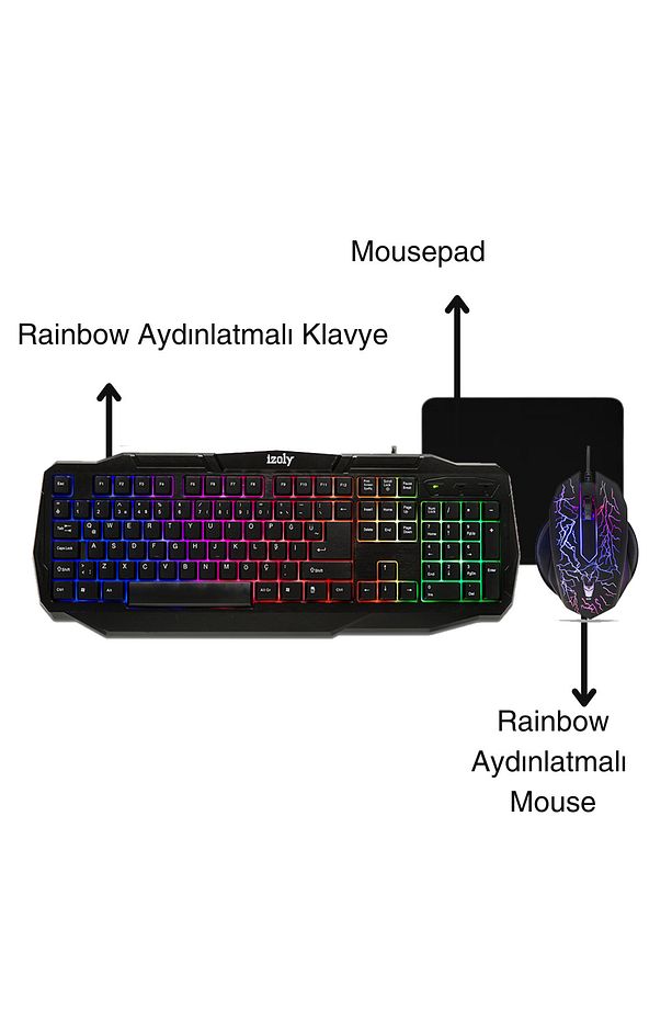 İzoly Spectre 4 in 1 Gaming Combo Klavye+Mouse+Kulaklık+Mousepad Seti - 4