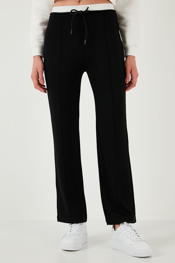 Streç Slim Fit Yüksek Bel Geniş Paça Çimalı Eşofman Altı EŞOFMAN ALTI 5866078 - 4