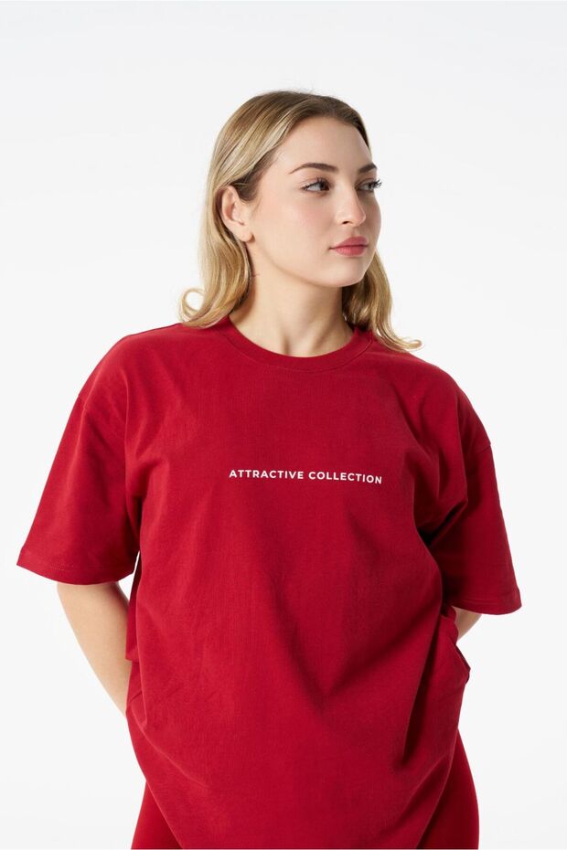 Attractive Collection Unisex Kırmızı Basic T-shirt - 4