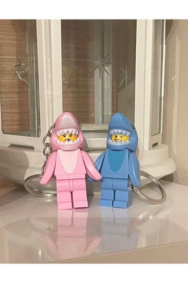 Set of 2 Keychain Blocks Shark Building Blocks Mini Figure