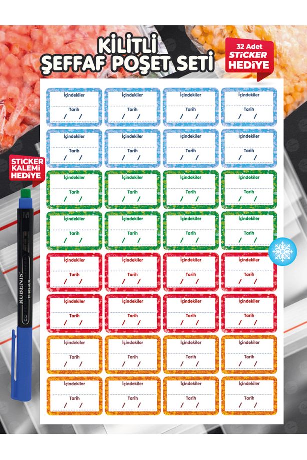 Kilitli Torba Kilitli Buzdolabı Poşeti Şeffaf Naylon Torba Kilitli Saklama Poşeti Seti-T1157 - 2