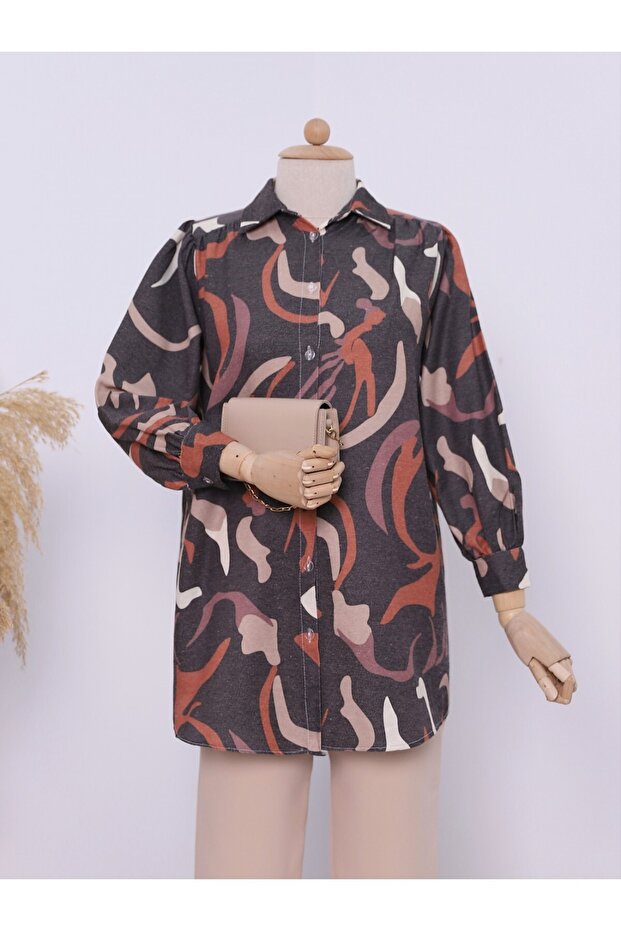 قميص كتان بطبعة نمط - 1