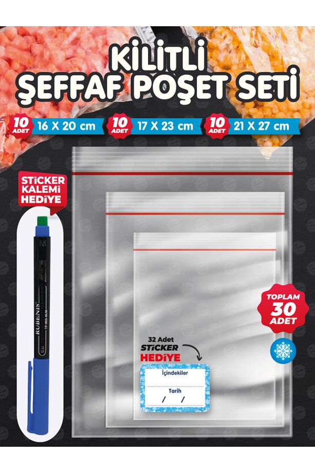 Kilitli Torba Kilitli Buzdolabı Poşeti Şeffaf Naylon Torba Kilitli Saklama Poşeti Seti-T1157 - 1