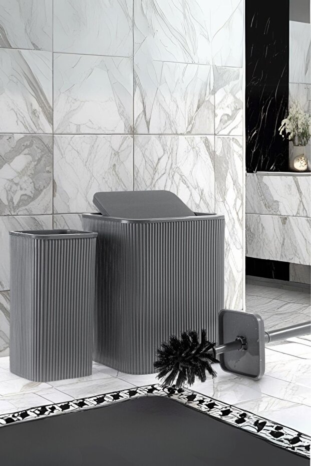 Line 2 Parça Kare Banyo Seti - Çöp Kovası WC Fırçası Set - 6