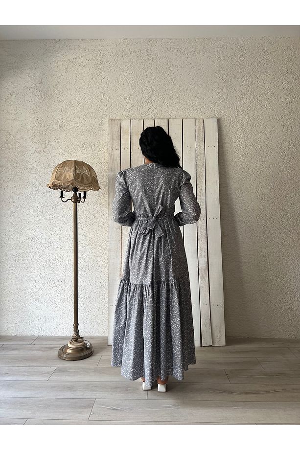 Tesettür Gri Çıtır Poplin Kat Kat Elbise - 3