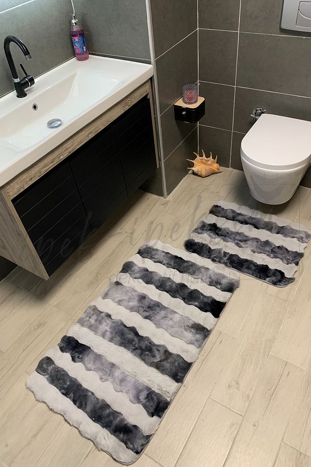 Özel Üretim Luxury 2li Tavsan Tüy Paspas Seti Dokuma Taban Yıkanabilir Yüksek Kalite - 3