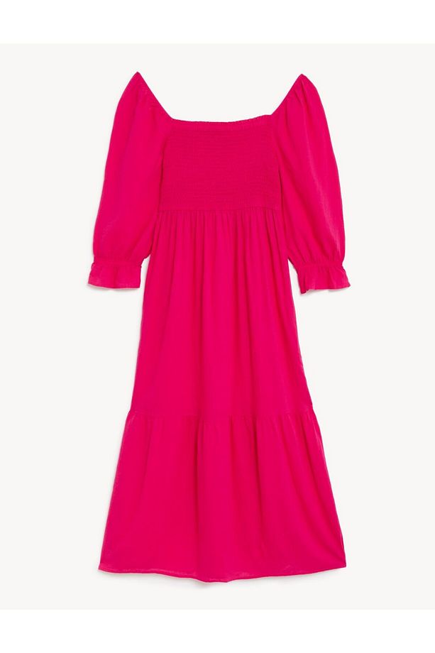 Regular Fit Midi Keten Elbise - 5