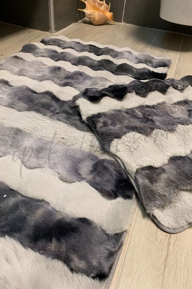 Özel Üretim Luxury 2li Tavsan Tüy Paspas Seti Dokuma Taban Yıkanabilir Yüksek Kalite - 8
