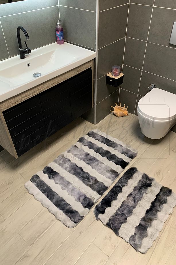 Özel Üretim Luxury 2li Tavsan Tüy Paspas Seti Dokuma Taban Yıkanabilir Yüksek Kalite - 5