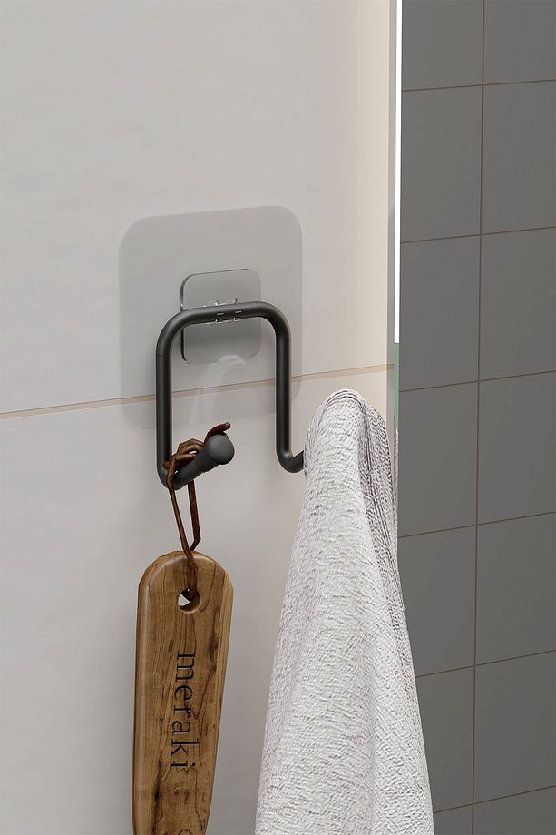 Yapışkanlı 2 Adet Çift Kancalı Banyo Mutfak Askısı Metal Askılık Duvar Askı Organizer - 6