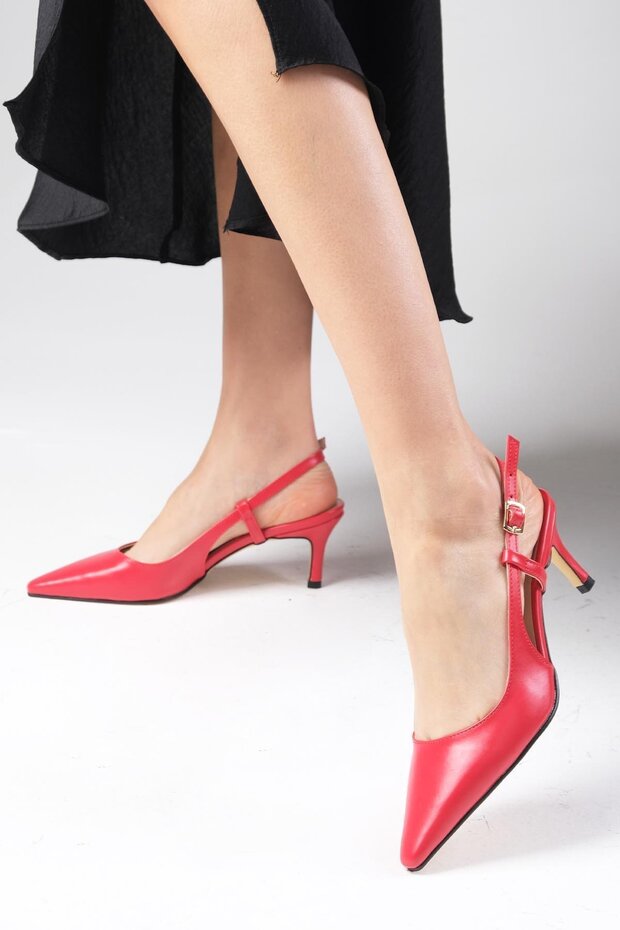 Venus Red Color Blunt Pointed Toe Women's Heeled Shoes