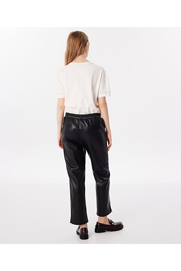 Deri görünümlü pantolon - 5