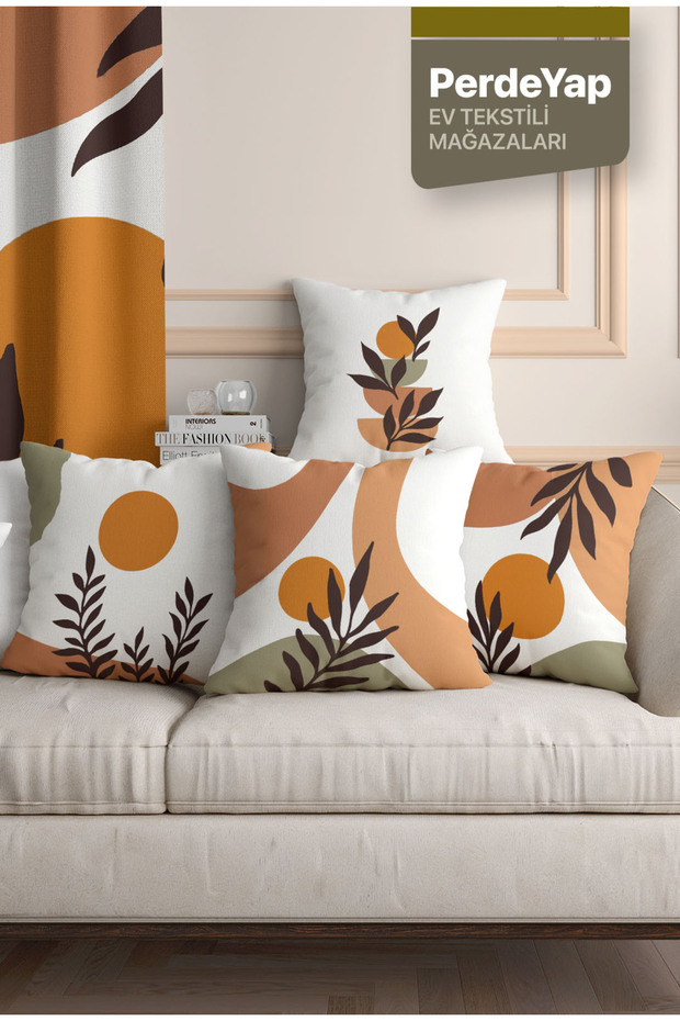 Colors of Nature Themed Digital Printed 4-Piece Throw Pillow Cover - 43 X 43 cm Orange-White