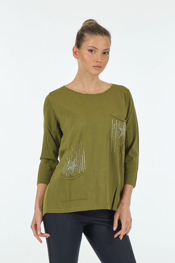 Twomail Minimalist Oversize 3/4 Kol Kadın Bluz - Cep Detaylı - 6