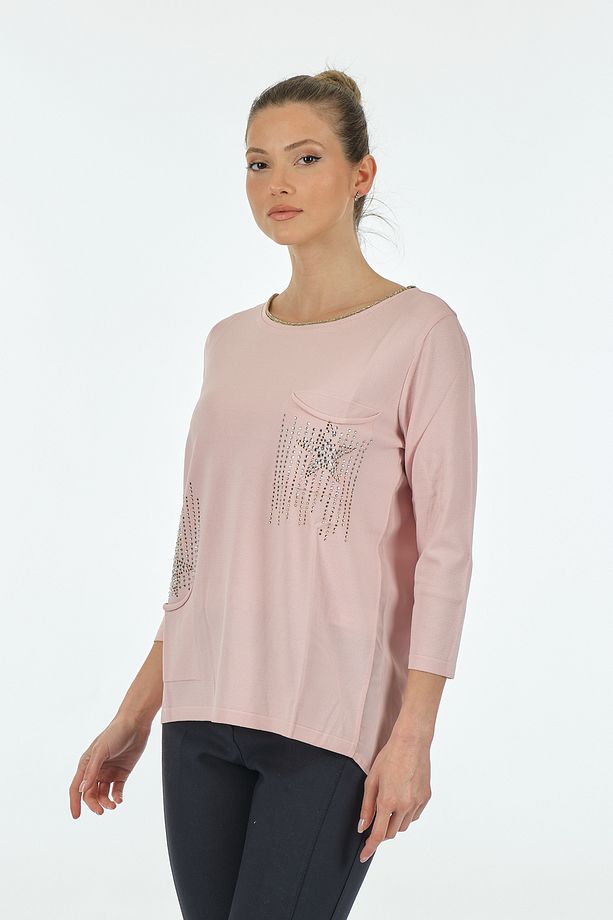 Twomail Minimalist Oversize 3/4 Kol Kadın Bluz - Cep Detaylı - 4