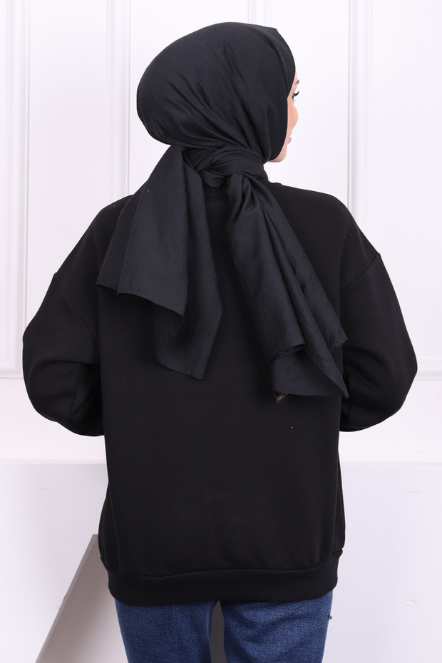 عرق أسود مطبوع من الأمام بثلاثة خيوط - 4