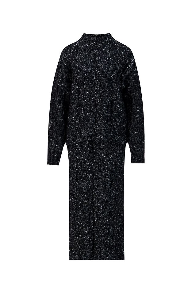 Saç Örgülü Simli Triko Takım 24kd4207 Siyah - 5