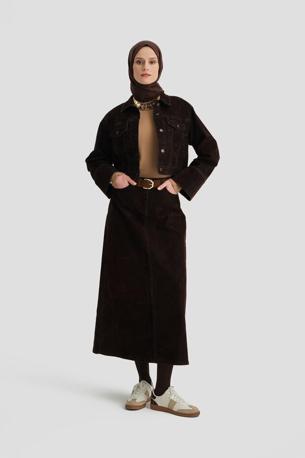 طقم فلوك مطبوع دينيم 24KD3401 بني