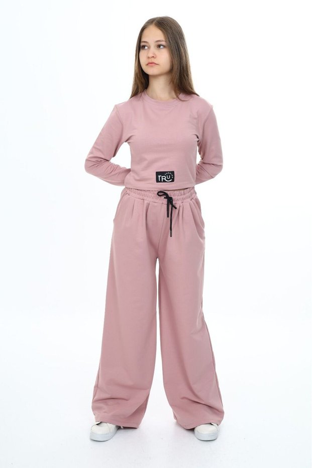 Girl's 100% Cotton Cropled Long Sleeve Bottom-Top Set
