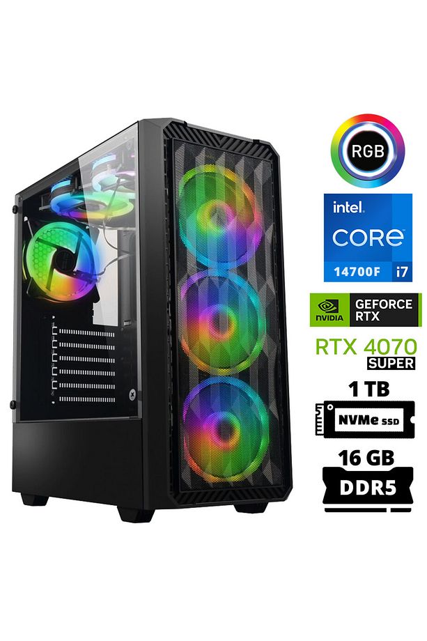 Delux X86 i7 14700F 16GB DDR5 Ram 1TB M.2 NVMe SSD 12GB RTX4070 SUPER Masaüstü Oyuncu Bilgisay - 1