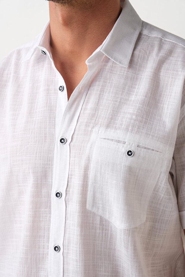 Flame Cotton Short Sleeve, Plus Size Men's Shirt with Button Pockets
