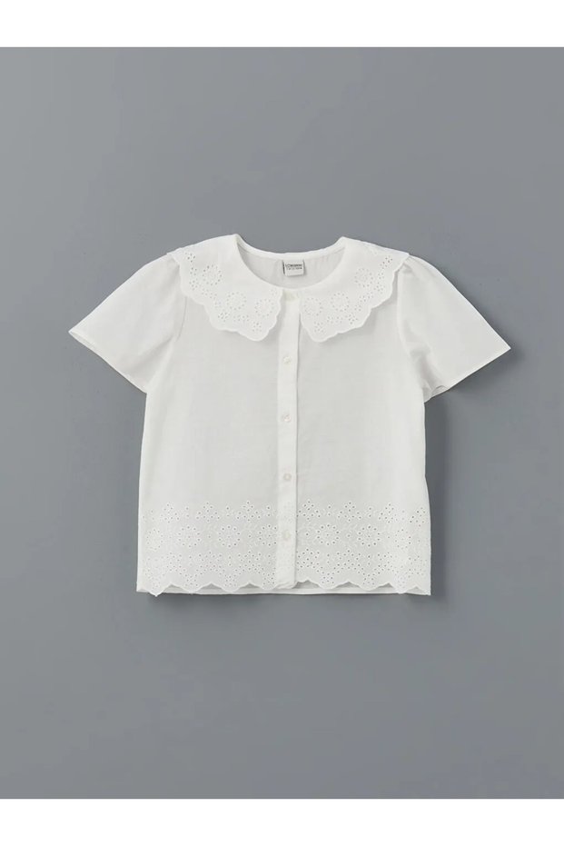 Lcw Kids Ecru Baby Collar Scalloped Detailed Girl's Shirt