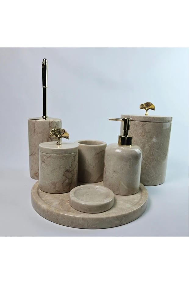 Decorative Natural Beige Marbroom Bathroom Set of 7 Marbroom Bathroom Set
