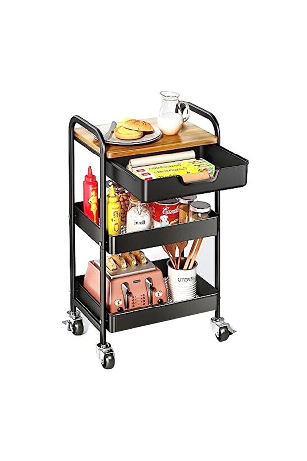 عربة مطبخ متعددة الاستخدامات ذات عجلات دوارة ثلاثية الطبقات لتوفير المساحة - 6
