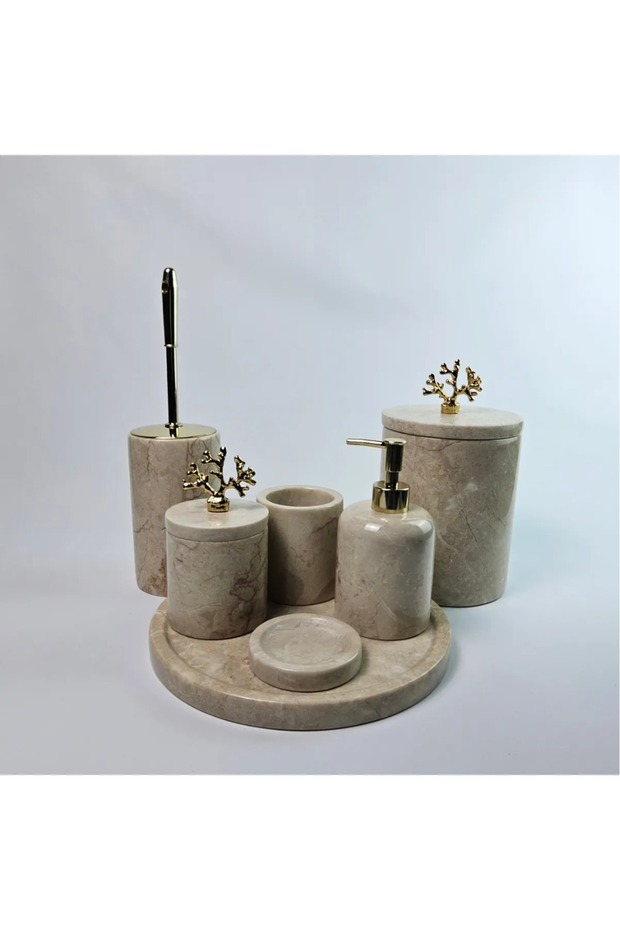 Decorative Natural Beige Marbroom Bathroom Set of 7 Marbroom Bathroom Set