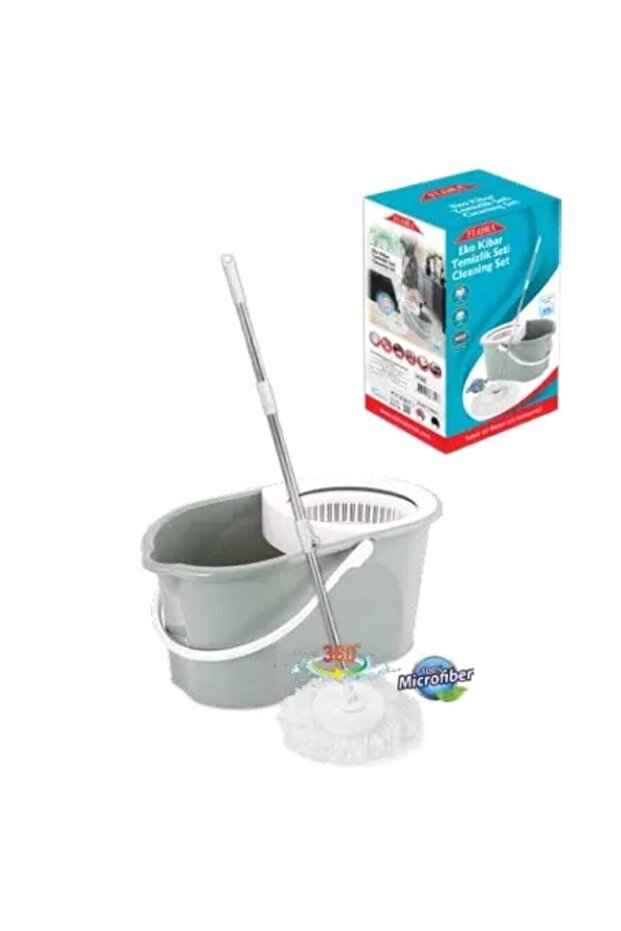 مجموعة ممسحة تنظيف دوارة عالية الامتصاص بمقبض قابل للتعديل - 1